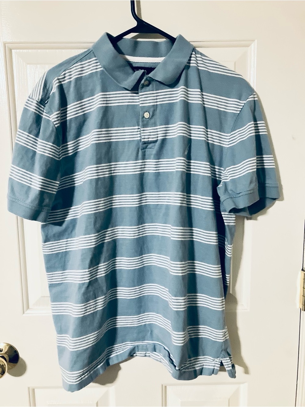 Nautica Blue and White Horizontal Stripe Polo